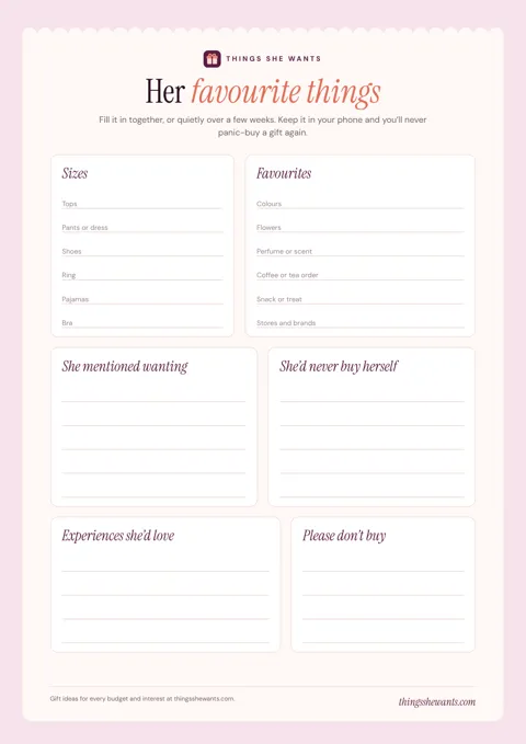 Her gift cheat sheet